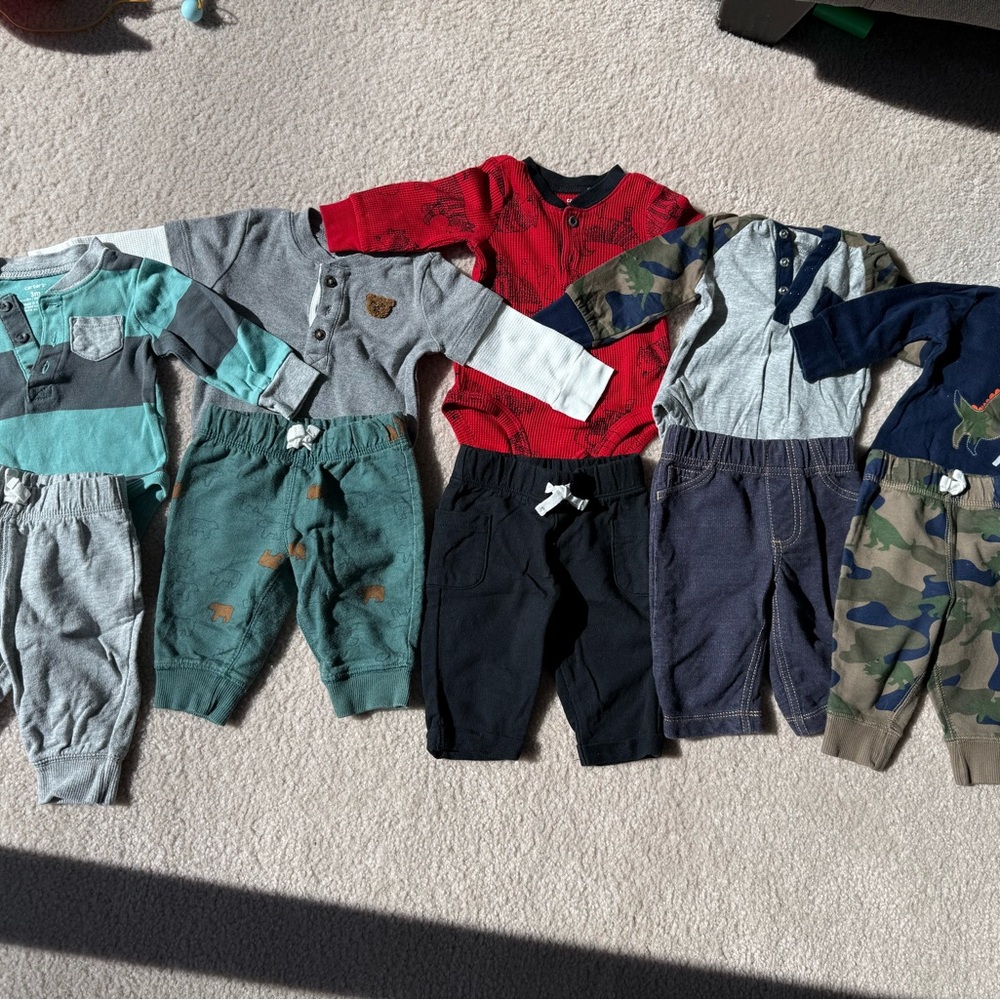 Carter’s Baby Boys' Long Sleeve Onesies and Pants Set 3M bundle